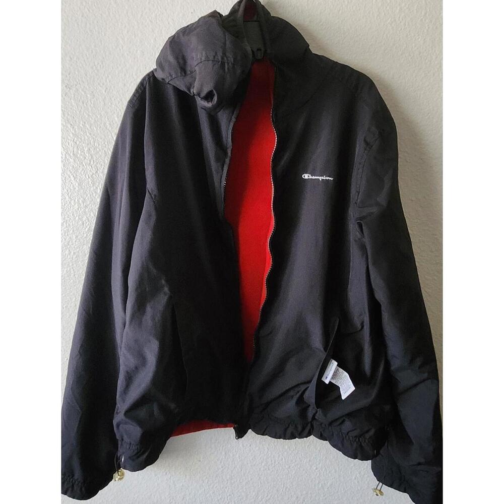 Men's Champion Reversible Hooded Jacket Black/Red Size M